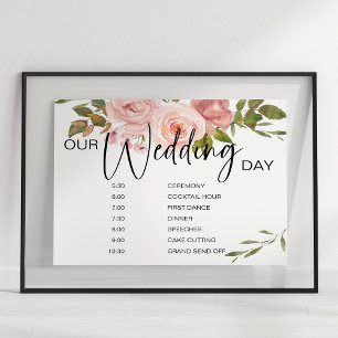 Póster Rótulo de programación de Bodas florales de rosas 