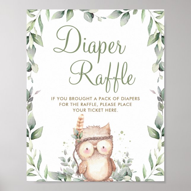Póster Rótulo de Raffle de Diaper Baby Shower con vegetac (Frente)