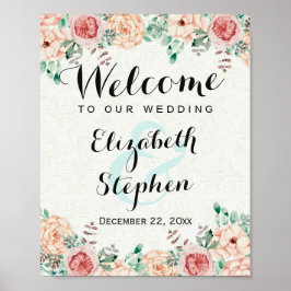 Póster Rótulo de recepción de boda acuarela Floral