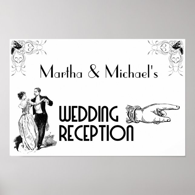 Póster Rótulo de recepción de boda Art Deco (Frente)