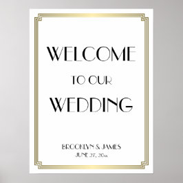 Póster Rótulo de recepción de Boda de Gatsby White Gold A