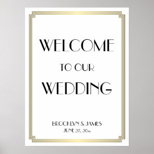 Póster Rótulo de recepción de Boda de Gatsby White Gold A