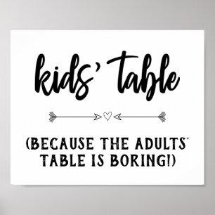 Póster Rótulo De Recepción De Boda De Mesa Para Niños