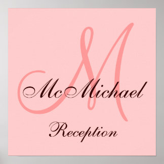 Póster Rótulo de recepción de boda marrón rosada monogram