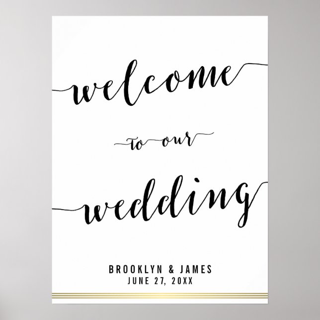 Póster Rótulo De Recepción De Bodas Blancas Y Negras De O (Frente)