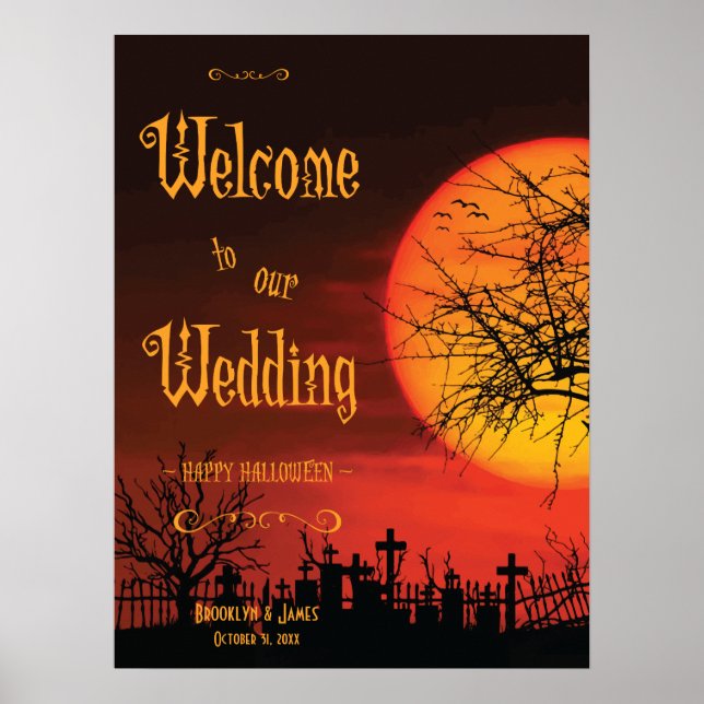 Póster Rótulo de recepción de bodas de Halloween negro 18 (Frente)