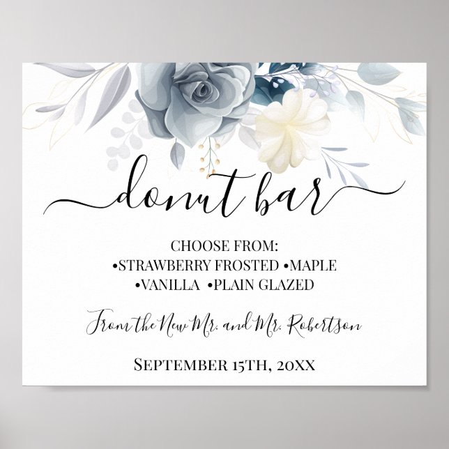 Póster Rótulo de recepción de bodas de mesa de Donut Bar (Frente)