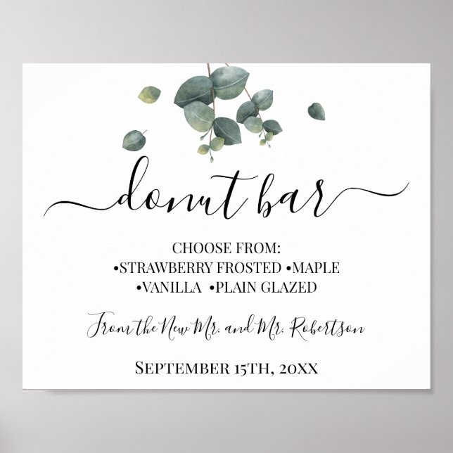 Póster Rótulo de recepción de bodas de mesa de Donut Bar (Frente)
