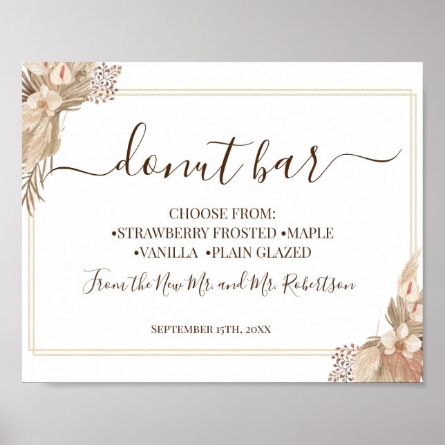 Póster Rótulo de recepción de bodas de mesa de Donut Bar (Frente)