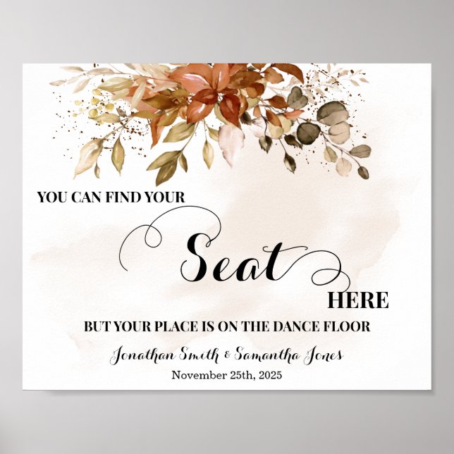 Póster Rótulo de recepción de bodas de tu asiento (Frente)