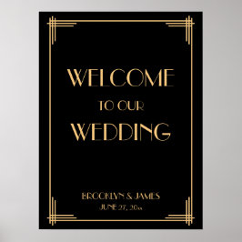 Póster Rótulo de recepción de bodas en negro Art Deco