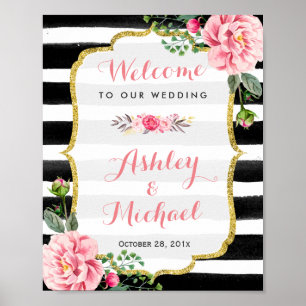 Póster Rótulo de recepción de bodas tiras Purpurina de or