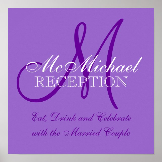 Póster Rótulo de recepción Purple Personalized Wedding (Frente)