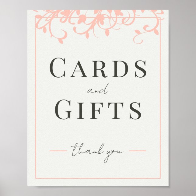 Póster Rótulo de regalo de Boda Coral y Cream Filigree (Frente)