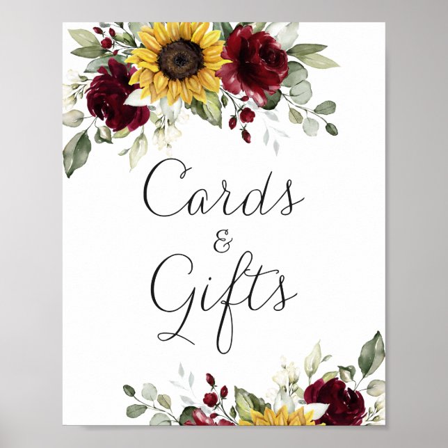 Póster Rótulo de regalo de tarjetas de boda de girasol fl (Frente)