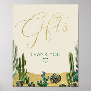 Póster Rótulo de regalos de Baby Shower de Boho Cactus