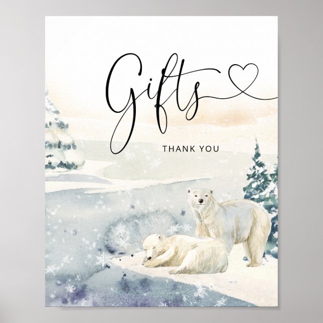 Póster Rótulo de regalos de Baby Shower de oso acuarela (Frente)