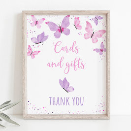 Póster Rótulo de Regalos de Cumpleaños de Mariposa Rosa