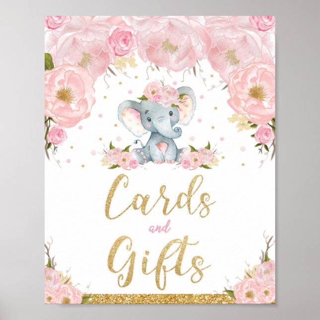 Póster Rótulo de regalos de tarjetas Baby Shower de elefa (Frente)