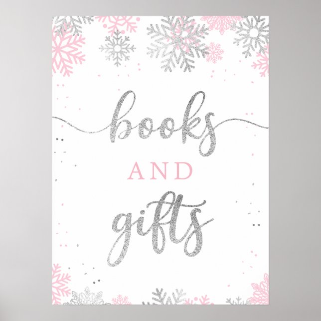 Póster Rótulo De Regalos Y Libros De Snowflakes De Plata  (Frente)