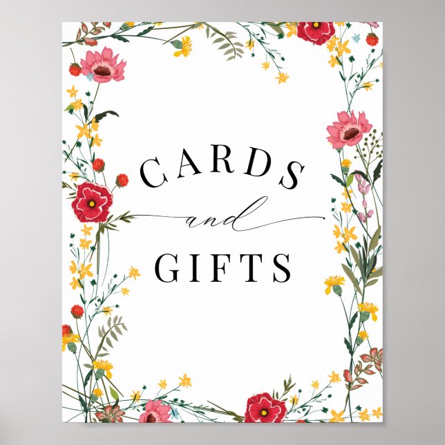 Póster Rótulo de Regalos y Tarjetas Amarillas Rojas (Frente)