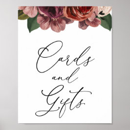 Póster Rótulo de Regalos y Tarjetas Florales de Borgoña d