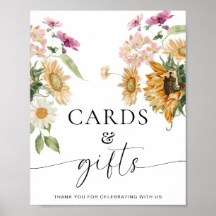 Póster Rótulo de Regalos y Tarjetas Florales de Girasol F