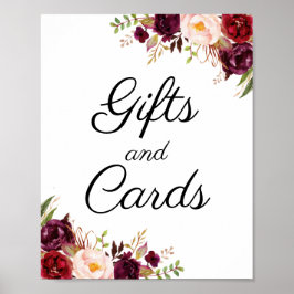 Póster Rótulo de Regalos y Tarjetas Florales de Marsala y
