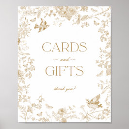 Póster Rótulo de Regalos y Tarjetas Florales Gold Toile D