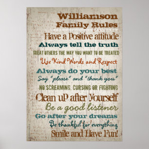 Póster Rótulo de reglas de familia personalizadas