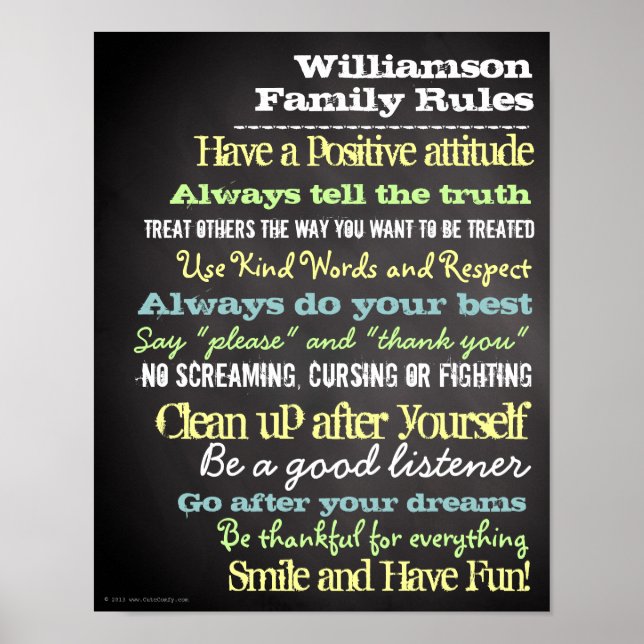 Póster Rótulo de reglas de familia personalizadas (Frente)