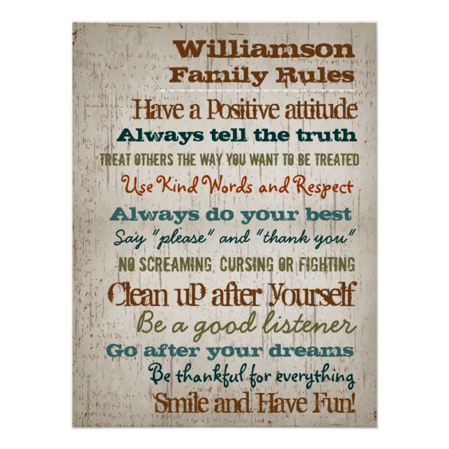 Póster Rótulo de reglas de familia personalizadas (Anverso)