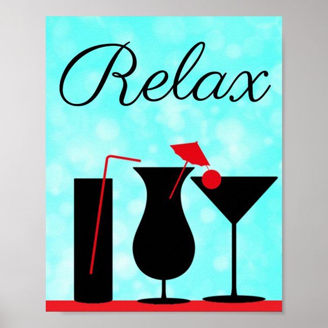 Póster Rótulo de Relax verde azulado y Negro para Cocina (Frente)
