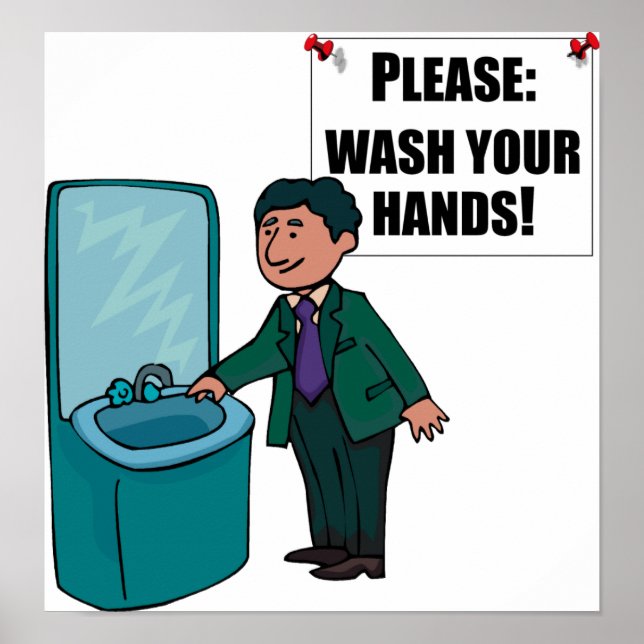 Póster Rótulo De Restauración Por Favor Lavar Las Manos (Frente)