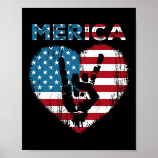 Póster Rótulo De Rock De Merica 4 De Julio Bandera Estado