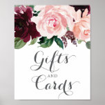 Póster Rótulo de Rubor Burgundy Gifts and Cards<br><div class="desc">Ayude a sus invitados con este precioso signo de regalos y tarjetas. ¡Genial para cualquier evento! ¡Ducha de novias,  Baby Shower,  Bodas y más!</div>