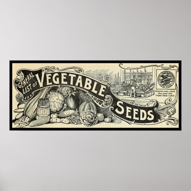 Póster Rótulo de Semillas Vegetales Antiguo 1894 (Frente)