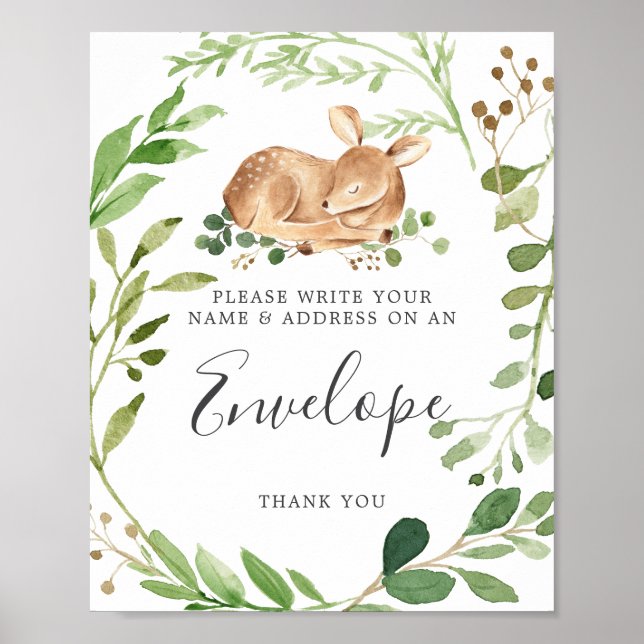 Póster Rótulo de sobres de dirección Baby Shower de cierv (Frente)