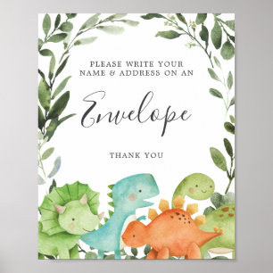 Póster Rótulo de sobres de dirección Baby Shower Dinosaur