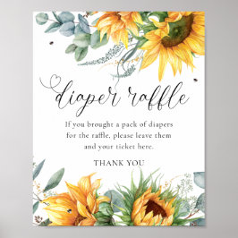 Póster Rótulo de Sunflower Baby Shower Diaper Raffle