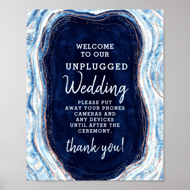 Póster Rótulo de tabla Boda Sapphire Blue Geode Unplugged (Frente)