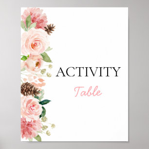 Póster Rótulo de tabla de actividad Baby Shower de Chica