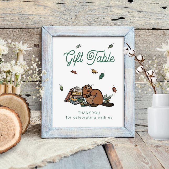 Póster Rótulo de tabla de regalo de libros de cuentos de  (Woodland Storybook Baby Shower Gift Table Frameable Sign)