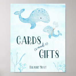 Póster Rótulo de tarjetas Baby Shower de ballena y regalo