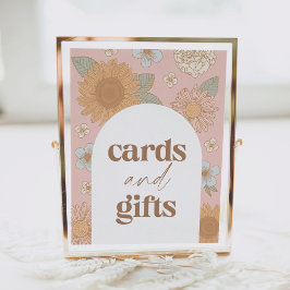 Póster Rótulo de tarjetas Baby Shower y regalos de flores