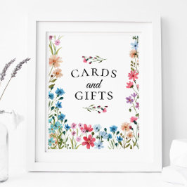 Póster Rótulo de tarjetas Baby Shower y regalos de flores