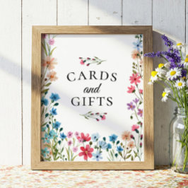 Póster Rótulo de tarjetas Baby Shower y regalos de flores