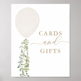 Póster Rótulo de tarjetas Baby Shower y regalos de globo