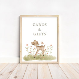 Póster Rótulo de tarjetas Baby Shower y regalos para bosq