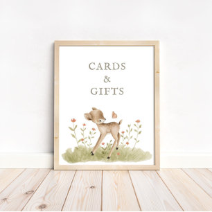 Póster Rótulo de tarjetas Baby Shower y regalos para bosq